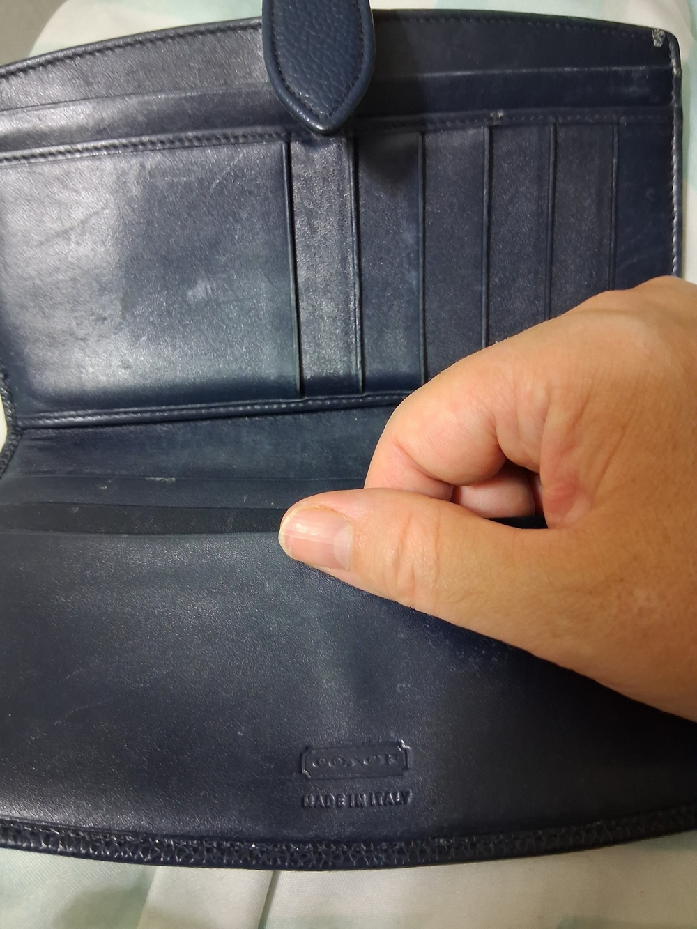 Coach Navy Leather Fold Wallet with Card Slots